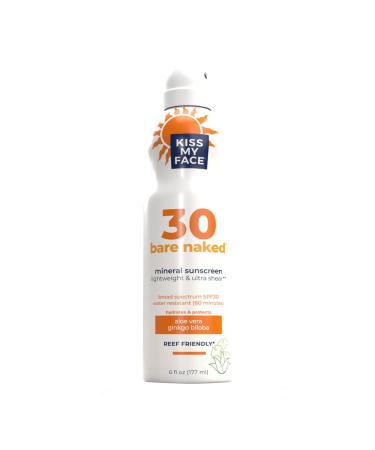 Kiss My Face Bare Naked Mineral Sunscreen Spray SPF 30 - Reef-Friendly and Water-Resistant Mineral Spray Sunscreen - 6 oz Spray Can (Pack of 1)