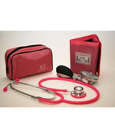 Aneroid Pink Sphygmomanometer With 1 Adult Cuff and Pink Stethoscope - Blood Pressure Monitor Kit