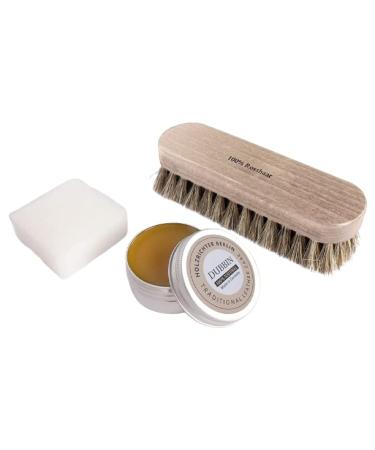 HOLZRICHTER Berlin Leather Care Set - Premium leather preparation with leather grease horsehair brush and application sponge - 30 ml