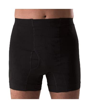 Corsinel regular support linen low men's boxer shorts for stoma & hernia discrete men's underpants medium support seamless stretch for optimal seat & secure fixation black 2x large (pack of 1)
