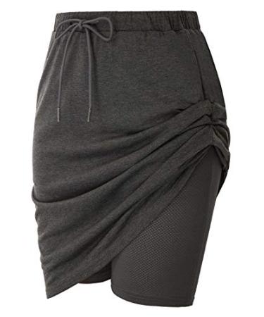 JACK SMITH Women's Stretchy Knee Length Skirt Athletic Skort Drawstring Waist with Pockets Deep Gray XX-Large