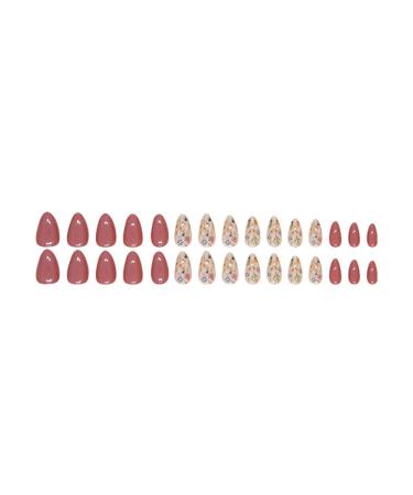 30 Pcs Reddish Brown Almond Press on Nails - BHLFRH Flower Design Full Cover Acrylic Fake Nails for Women & Girls - Perfect French Tips - Buy Online on GoSupps.com