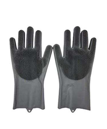 Grey Reusable Silicone Cleaning Gloves with Bristles - Magic Dishwashing Scrubber Gloves for Effective Dish Wash and Cleaning - Buy Online on GoSupps.com
