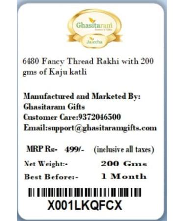 Ghasitaram Gifts Rakhi for Brother Rakhis Online - 6480 Fancy Thread Rakhi with 200 GMS of Kaju katli - Buy Online on GoSupps.com