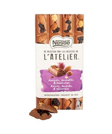 Nestl Milk chocolate - Raisins and almonds - Milk chocolate - Nestl | L'ATELIER Milk chocolate Raisins Hazelnuts and almonds | Total weight 195g