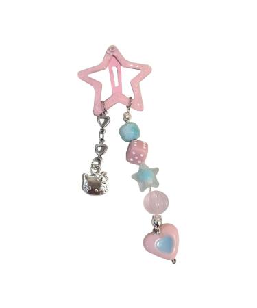 xbiez Y2K Beads Pendant Star Shape Hair Clip Summer Hair Clip for Woman Girls Taking Photo Bangs Hair Barrettes Anti-slip Pink