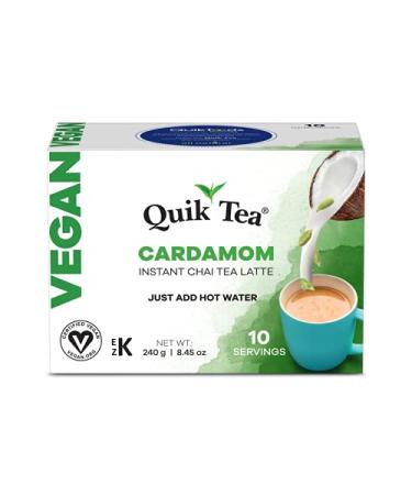 QuikTea Vegan Cardamom Instant Chai Tea Latte - 10 Count Single Box - Convenient, Easy Ayurvedic Dairy Free Alternative - All Natural Non GMO Superfood
