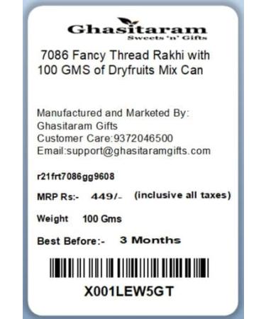 Ghasitaram Gifts Rakhi for Brother Rakhis Online - 7086 Fancy Thread Rakhi with 100 GMS of Dryfruits Mix Can - Buy Online on GoSupps.com