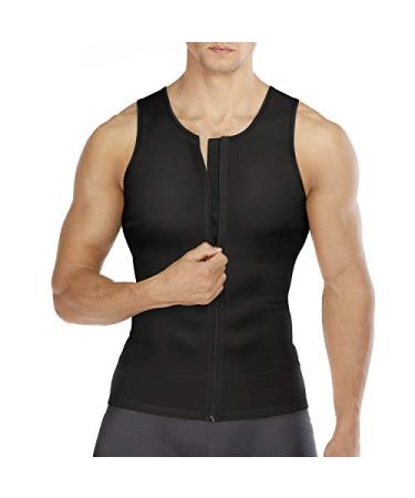 Wonderience Compression Shirts for Men Undershirts Slimming Body Shaper Waist Trainer Tank Top Vest with Zipper Black XX-Large