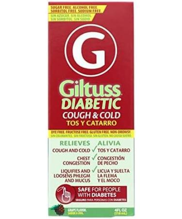 Giltuss Diabetic Cough & Cold Syrup - Non-Drowsy Chest Congestion Relief Safe for Diabetics Fructose-Free Grape Flavor 4 Fl Oz - Buy Online on GoSupps.com