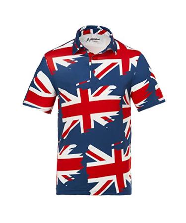 Royal & Awesome Fun Golf Shirts for Men, Mens Golf Shirt, Crazy Golf Shirts for Men, Funny Golf Polos for Men, Mens Polo Golf X-Large Union Jack