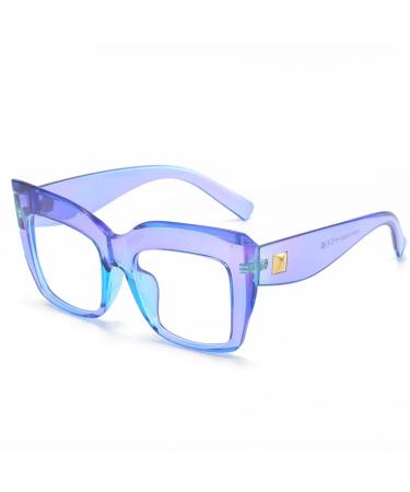 LJCZKA Thick Square Blue Light Blocking Glasses Oversized Cat Eye Eyewear Fashion for Women Computer Eyeglasses Clearpurple