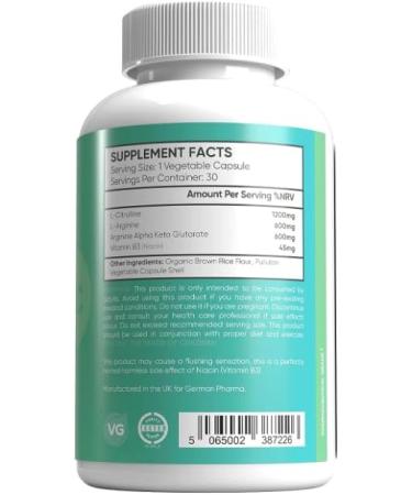 German Pharma L-Arginine & Citrulline 1845mg Capsules - 90 Veg Caps | High Strength Dose for Vascularity & Recovery | 100% Vegan - UK Made - Buy Online on GoSupps.com