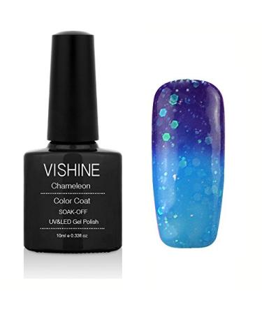 Vishine Shellac UV LED Gel Dissolvable Nail Polish 10ml Color Changing Thermo Gel Gel Polish Purple - Blue Nail Gel Color Gel Color Polish (9038)