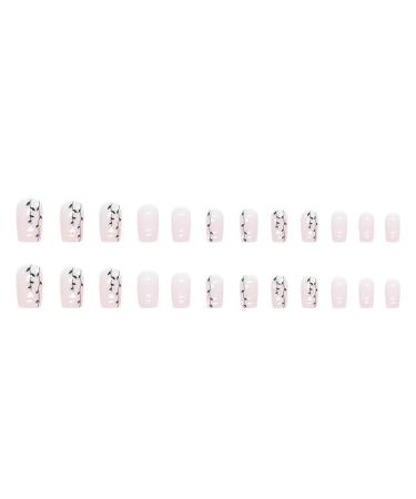 Buy Press On Nails - Medium Square Nude with Leaf Designs | 24 PCS Acrylic Fake Nails & Glue for Women & Girls - Buy Online on GoSupps.com