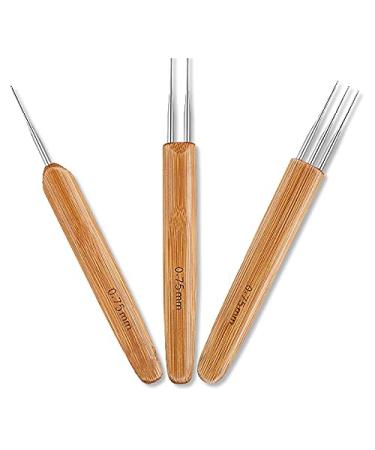 Dreadlock Crochet Hooks Set with Bamboo Handle - 0.75mm Hooks (1, 2, 3) for Hair Weaving - Dreadlock Tool Set - Buy Online on GoSupps.com