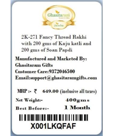 Ghasitaram Gifts Rakhi for Brother Rakhis Online - 2K-271 Fancy Thread Rakhi with 200 GMS of Kaju katli and 200 GMS of Soan Papdi Rakhi with 200 gms of Kaju katli and Soan Papdi - Buy Online on GoSupps.com