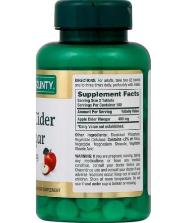 Buy Nature's Bounty Apple Cider Vinegar 480mg Pills - Vegetarian Plant-Based Supplement (200 Tablets Pack of 2) - Fast International Shipping - Buy Online on GoSupps.com