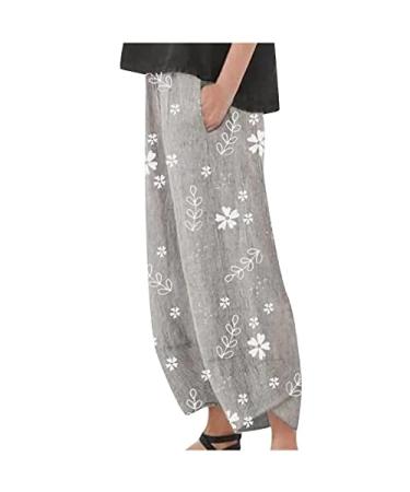 Women's Relaxed Fit Wide Leg Pants Casual Summer Boho Sweatpants Lightweight Beach Vacation Linen Pants with Pockets B02-gray Small