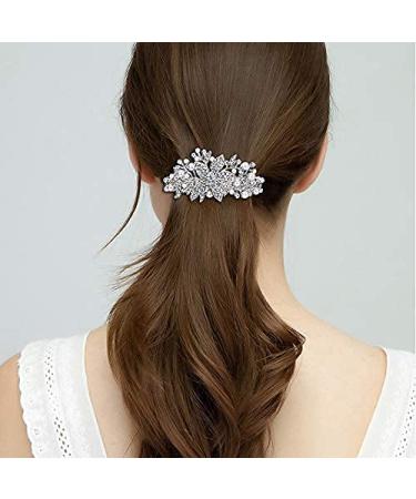 Ever Faith Austrian Crystal Hibiscus Pearl Hair Clip Barrette | Bridal Cream & Clear Silver-Tone - Buy Online on GoSupps.com