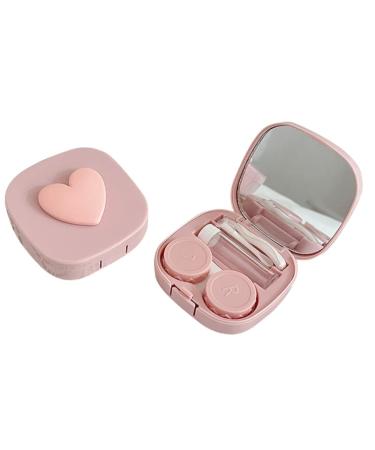NRVT eye contact container for travel home sweet heart designs for discharge -proof compact contact lens tank for women (square heart -shaped).Pink