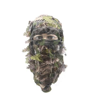 EAmber Ghillie Camouflage Leafy Hat 3D Full Face Mask Headwear Turkey Camo Hunter Hunting Accessories Green Woodland
