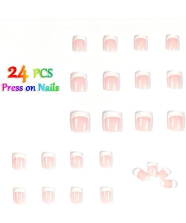 24pcs Short French Tip Press-on Nails | Square/Milky White False Nails with Glue | French & White Fake Nails for Women's Nail Art - Buy Online on GoSupps.com