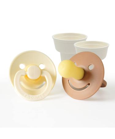 Fromise Silicone Baby Pacifier Smile | Made in Korea I BPA-Free (Snow/Hazelnuts 6-18 Months) 4-Pack (2 Pacifiers + 2 Cases) 6-18 Month Snow/Hazelnuts