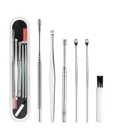 6-in-1 high-grade stainless steel (silver) earwax removal tool earwax removal kit for thorough earwax remover with coil spring cleaner (silver)