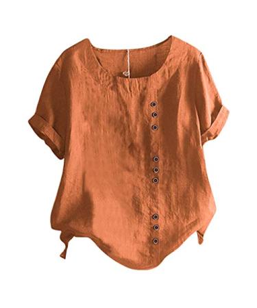 Cute Shirts Summer Shirts Women's Casual Loose Fit Linen Vintage Retro Womens Sexy Summer Tee Shirts 2023 Family Tops Orange XX-Large