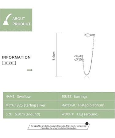 Earrings for Women 1 Piece Sterling Silver Flying Swallow Ear Clip with Chain Earrings for Women Party Girl Elegant Jewelry - Buy Online on GoSupps.com