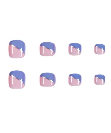 RODAKY French Press Full Cover False Toe Nail Tips - 24Pcs Blue-Pink | Fashion Artifical Acrylic Toenails for Women - Buy Online on GoSupps.com