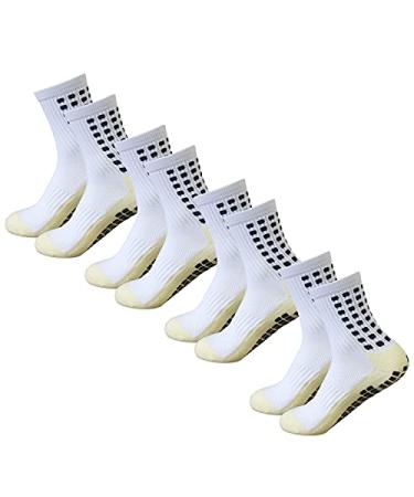 Men's Soccer Socks Anti Slip Non Slip Grip Pads for Football Basketball Sports Grip Socks, 4 Pair B0BDF3FTVL White