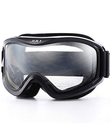 Juli Ski Goggles,Snow Snowboard Goggles for Men Women Snowmobile Skiing Skating Black Frame Clear(vlt 83%) Lens Adult