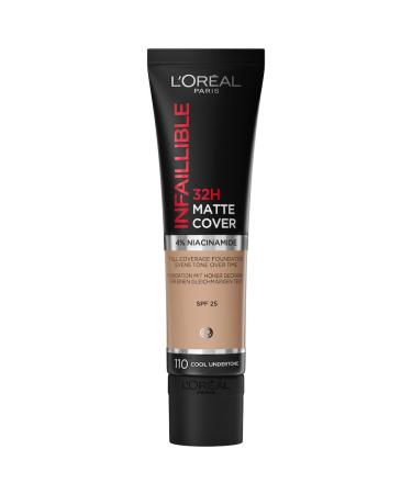 LOr al Paris Infalible 24H Matte Cover Makeup Base High Coverage Matte Skin Light Pink Subtone 110 Vanilla Rose 30Ml