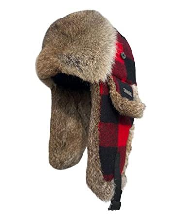 100% Real Rabbit Fur Winter Trapper Hat for Men Women Russian Fur Ushanka Aviator Bomber Hat Mens Trapper Hat with Ear Flaps Red Black Large-X-Large