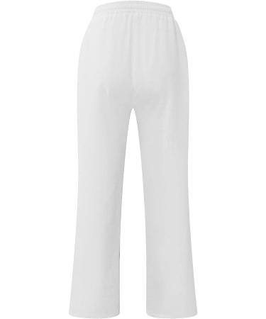 Men's Cotton Linen Work Trousers | Relaxed Fit Drawstring Cargo Pants | Y2K Pattern | Pockets | White - Buy Online on GoSupps.com