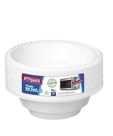 50 Count Disposable Plastic White 18 oz Heavy Weight Bowls Great For Weddings Home Office School Party Picnics Take-out Fast Food Outdoor Events Or Every Day Use By ProPack 1 (50 Bowls)