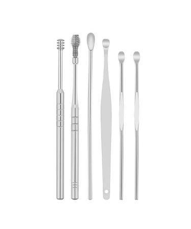 6pcs Ear Picking Tool Set Earwax Remover Pickers Cleaner Spoon Steel Ears Care Earpick Kit Wax Curette Tools Beauty Silver