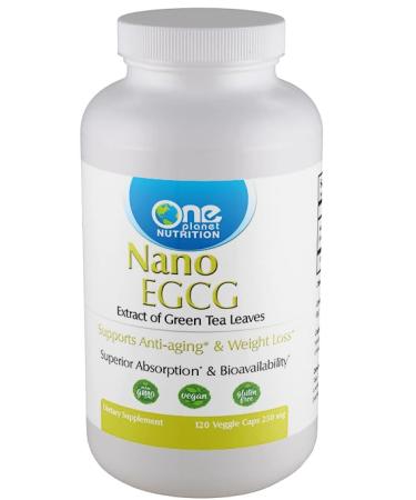 One Planet Nutrition Nano EGCG Capsules 250 mg (120 Count) - Nano Particle Size Green Tea Extract - Supports Thermogensis & Immune Health - Non GMO Vegan Gluten Free