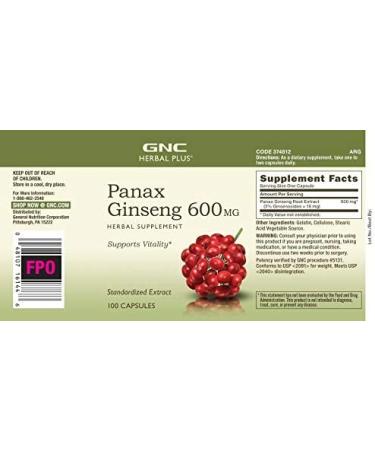 GNC Herbal Plus Panax Ginseng 600mg Capsules - Enhance Vitality and Energy - 100 Count - Buy Online on GoSupps.com