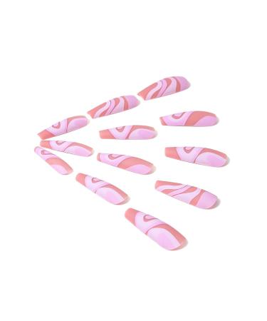 Brishow Long Press On Nails - Pink Lines Ballerina Acrylic Fake Nails | 24 Pieces for Women & Girls | International Shipping - Buy Online on GoSupps.com