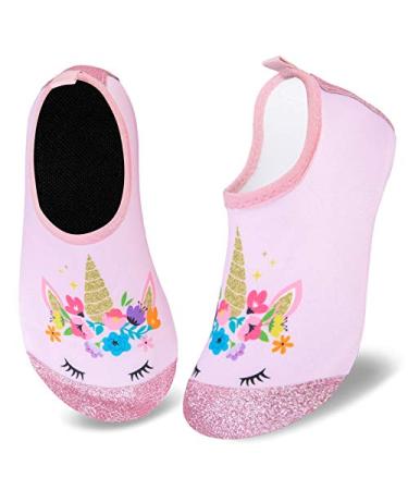 WateLves Kids Water Shoes Girls Boys Toddler Non-Slip Quick Dry Aqua Socks for Beach Swim Walking 12.5-13 Little Kid Shiny Pink Unicorn