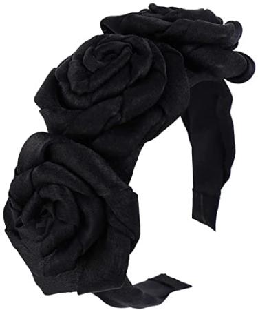 Matador Velvet Braided Padded Headband with Rose Motif Vintage Style Hair Accessories for Women and Girls (Black)
