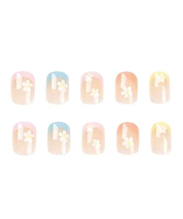 Hkanlre Square French Press on Nails - Short Acrylic Flower False Nails for Women/Girls 24PCS - Buy Online on GoSupps.com