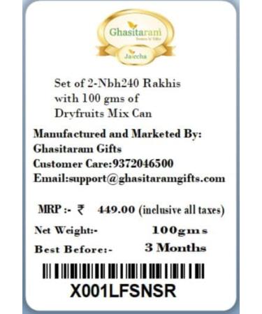 Ghasitaram Gifts Rakhi for Brother Rakhis Online - Set of 2-Nbh240 Rakhis with 100 GMS of Dryfruits Mix Can Rakhi with 100 gms of Dryfruits Mix Can - Buy Online on GoSupps.com