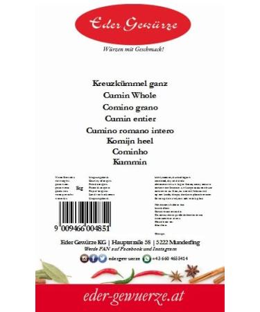 Eder Spices Cumin Whole 1kg | Authentic Barbecue & Mexican Spice for International Shipping - Buy Online on GoSupps.com
