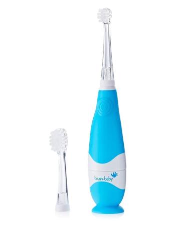 Brush Baby BabySonic Infant and Toddler Electric Toothbrush for Ages 0-3 Years - Smart LED Timer and Gentle Vibration Provide a Fun Brushing Experience - Includes 2 Sensitive Brush Heads (Blue)