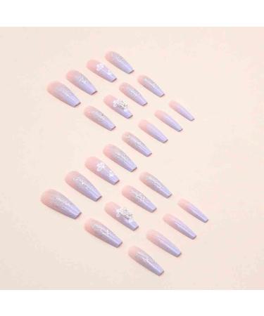 Purple Fake Nails with Sequins, Glitter, & 3D Butterfly Rhinestone Design - 24PCS - Buy Online on GoSupps.com