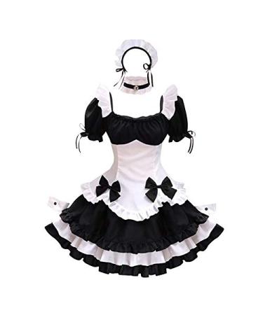 FQZWONG Kawaii Clothes Maid Outfit Anime Cosplay Sweet Classic Lolita Fancy Apron Maid Dress Party Cute Cosplay Outfit Small White